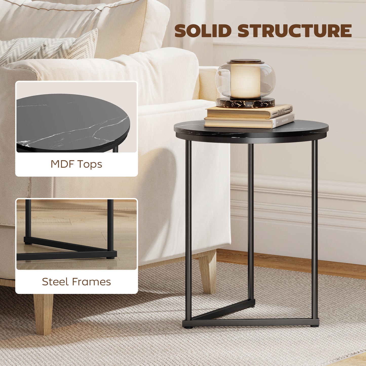 Tolira Set Of 2 Wooden Black Marble Effect Nesting Tables