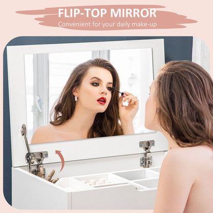 Nohadi White Dressing Table With Flip Up Mirror Hidden Storage Compartments And Drawer Unit