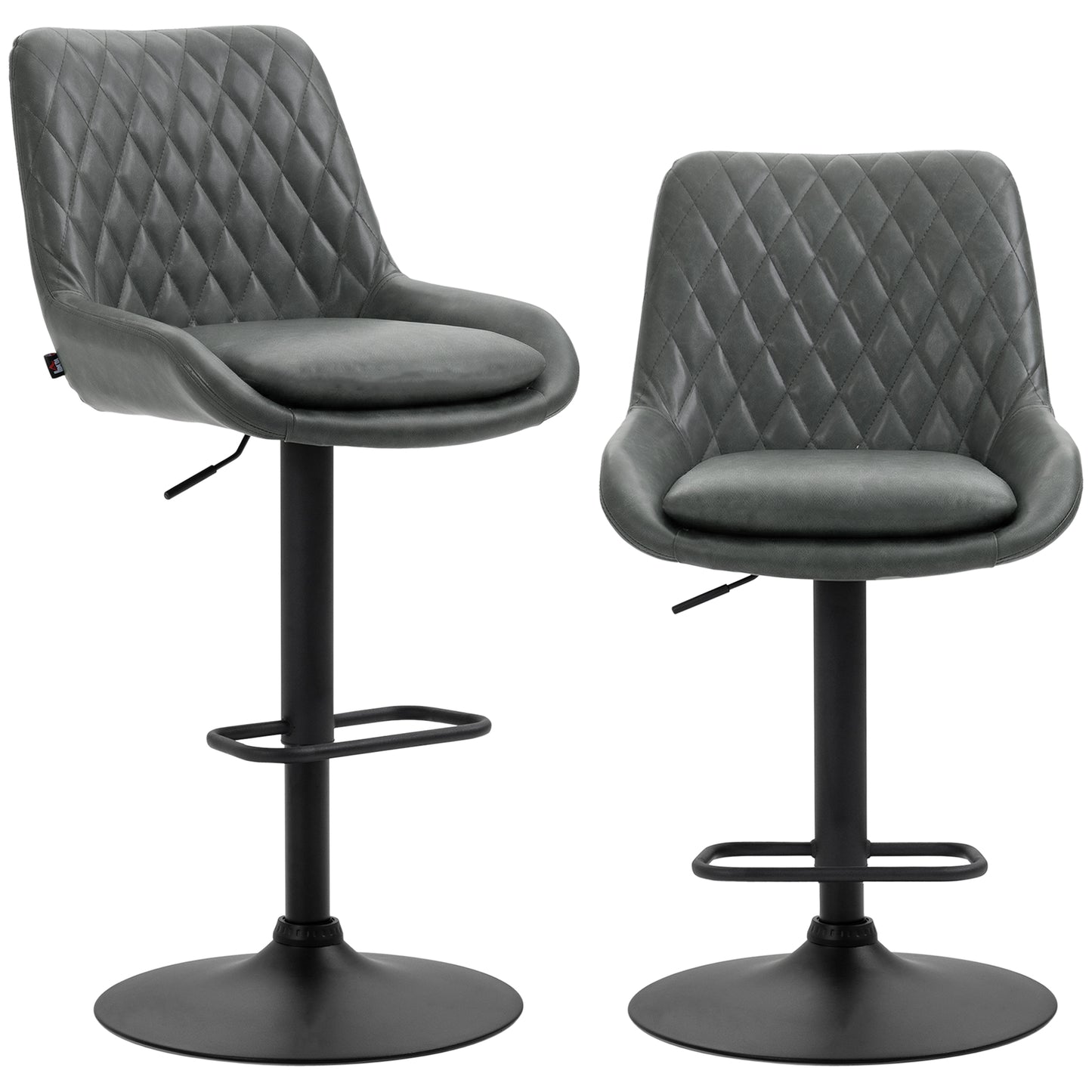 Lokasa Fabric Dark Grey Adjustable Retro Bar Stools Set Of 2 With Swivel Seats