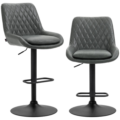 Lokasa Fabric Dark Grey Adjustable Retro Bar Stools Set Of 2 With Swivel Seats