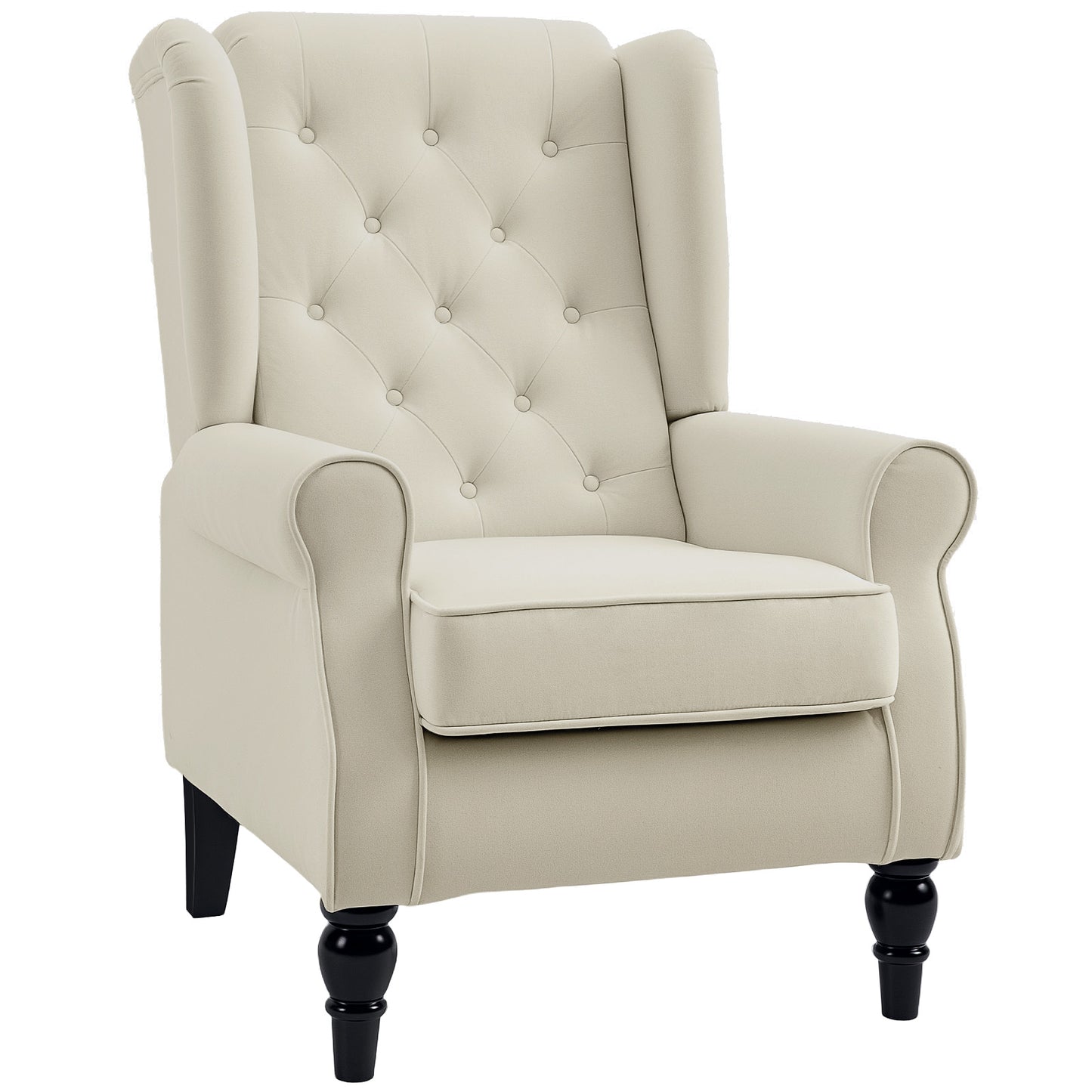 Vipamo Fabric Cream White Wingback Accent Chair With Button Tufted Upholstery