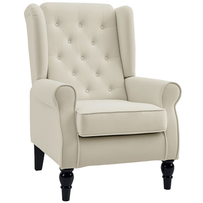Vipamo Fabric Cream White Wingback Accent Chair With Button Tufted Upholstery