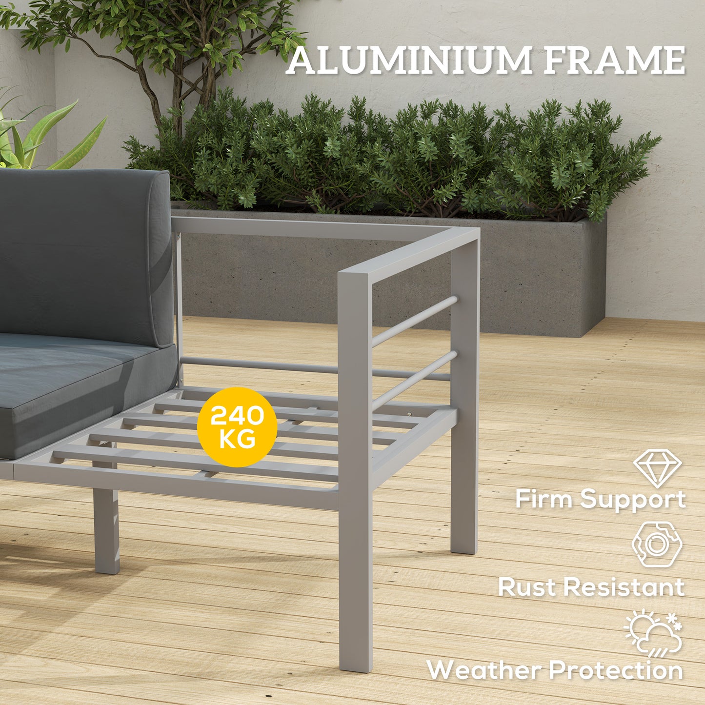 Nifano Aluminium Grey 2 Seater Outdoor Garden Sofa with Cushions