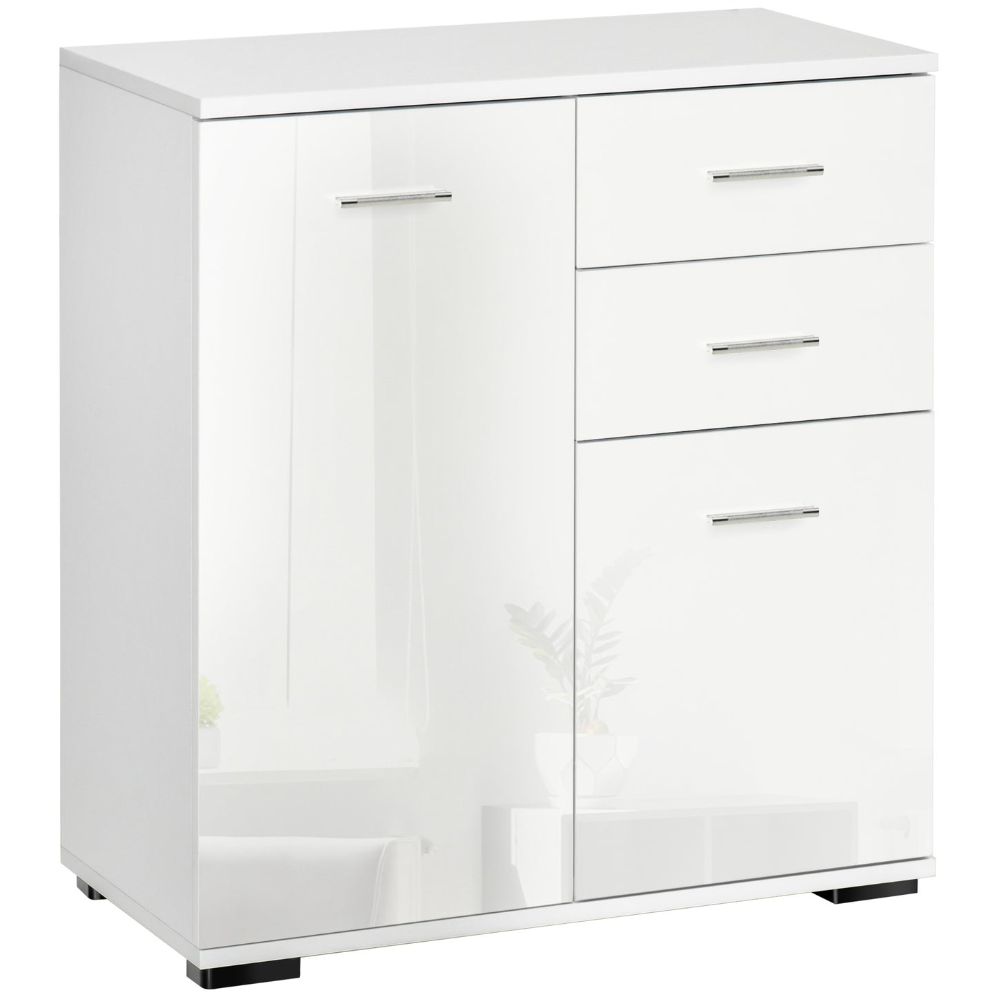 Lodino High Gloss White Sideboard With 2 Drawers 2 Doors And Adjustable Shelves