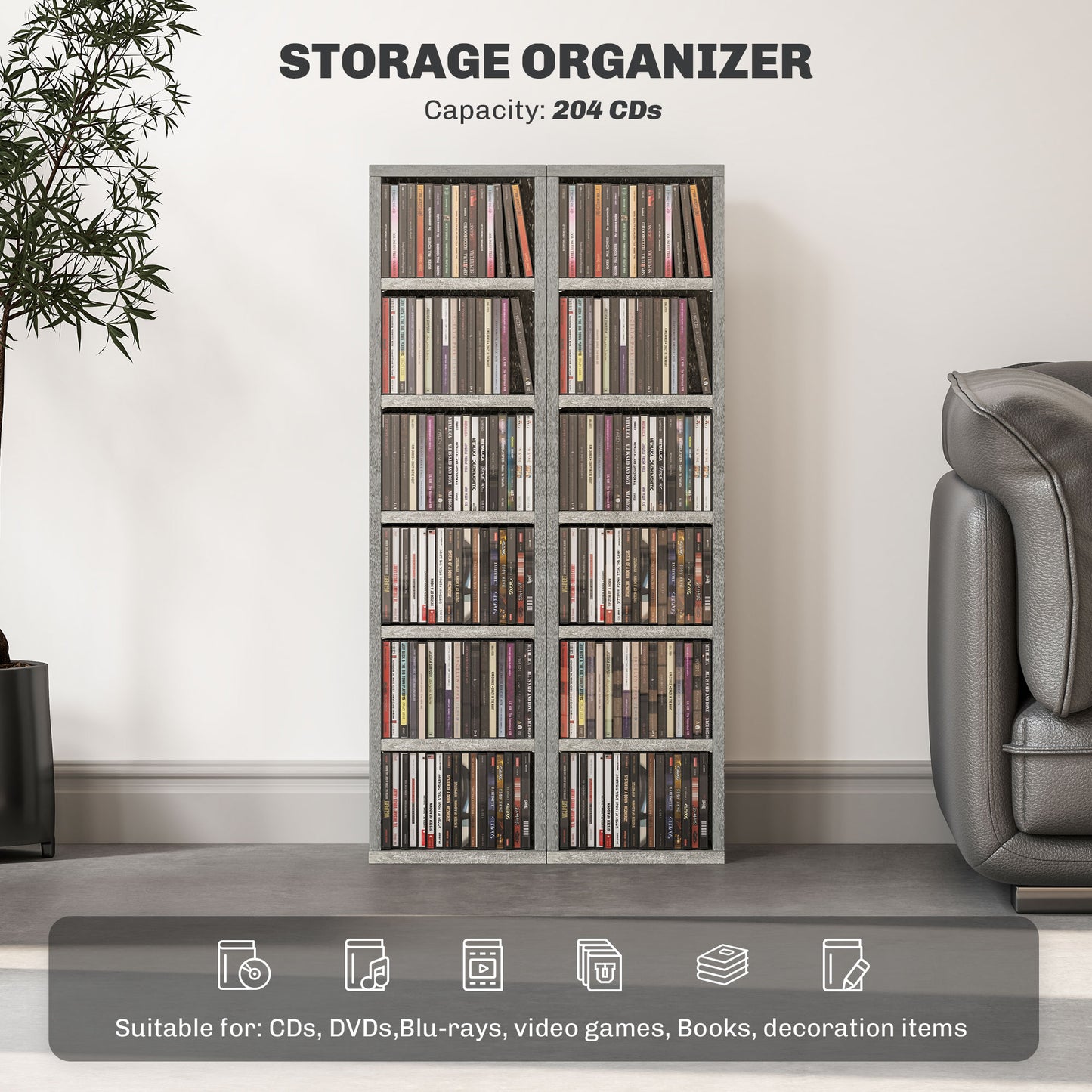 Tato Sefi Wood Cement Grey Set Of 2 CD Storage Units With 102 Disc Capacity