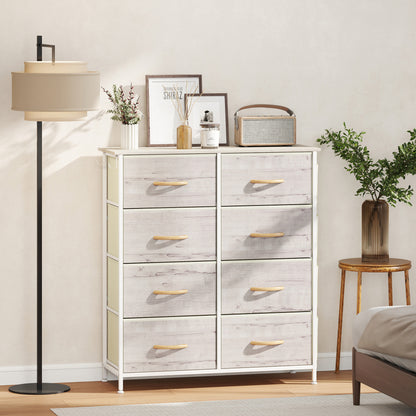 Nokaso Fabric And Metal Natural Wood Finish 8 Drawer Storage Chest
