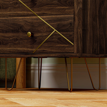 Vasare Soel Set Of 2 Gold and Brown Wood Grain Bedside Tables 2 Drawers Hairpin Legs
