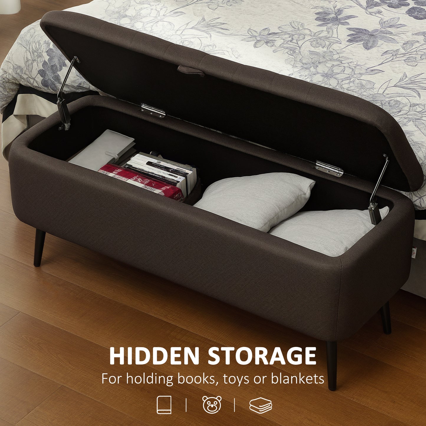 Mahano Linen Look Dark Brown Rectangle Storage Ottoman