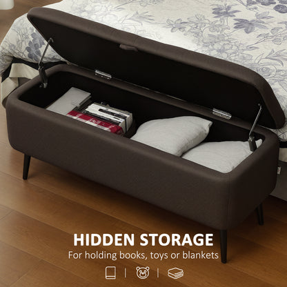 Mahano Linen Look Dark Brown Rectangle Storage Ottoman