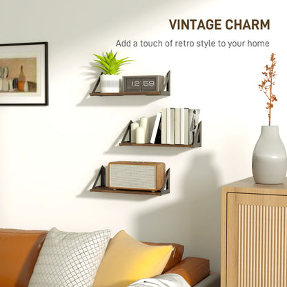 Filozi Wood Rustic Brown Set Of 3 Vintage Style Wall Mounted Shelves 43 cm