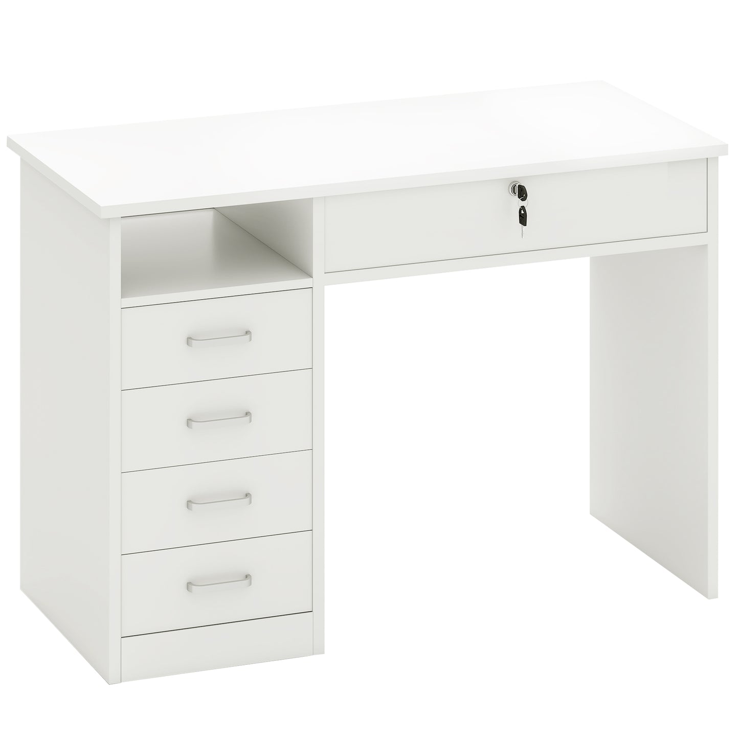 Fizita 110cm White Home Office Desk With 5 Storage Drawers