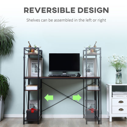 Veva 120cm Metal And Wooden Walnut And Black Reversible Industrial Desk With Side Shelving