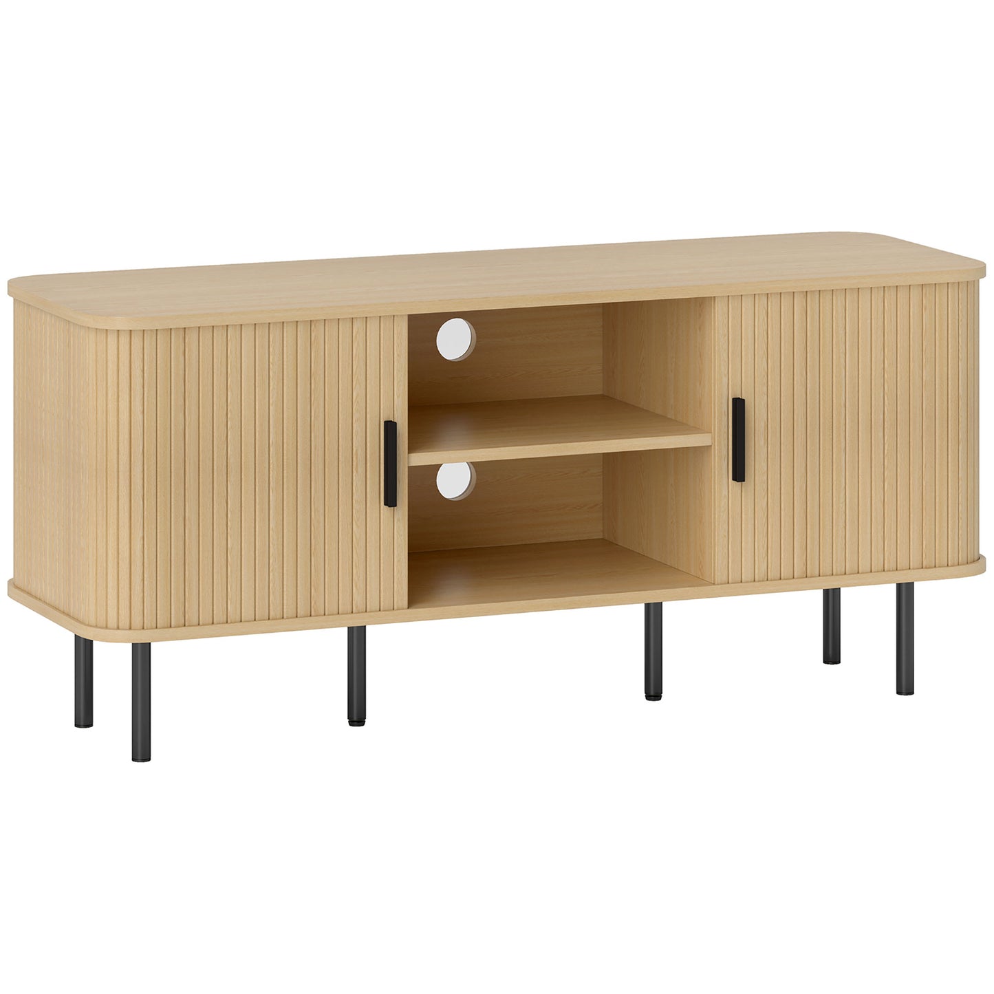 Elnali 120cm Wooden Natural Oak Effect TV Unit With Shelves For Screens Up To 55 Inches