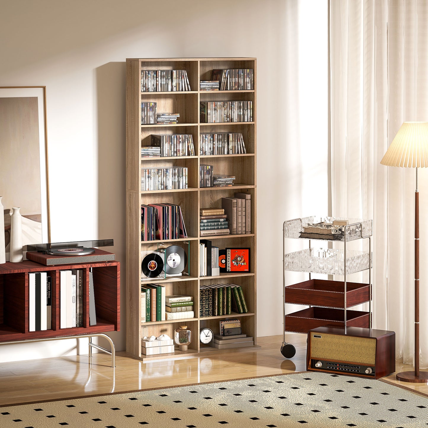 Karave Wood Natural Finish Tall Media Storage Tower With 640 Disc Capacity