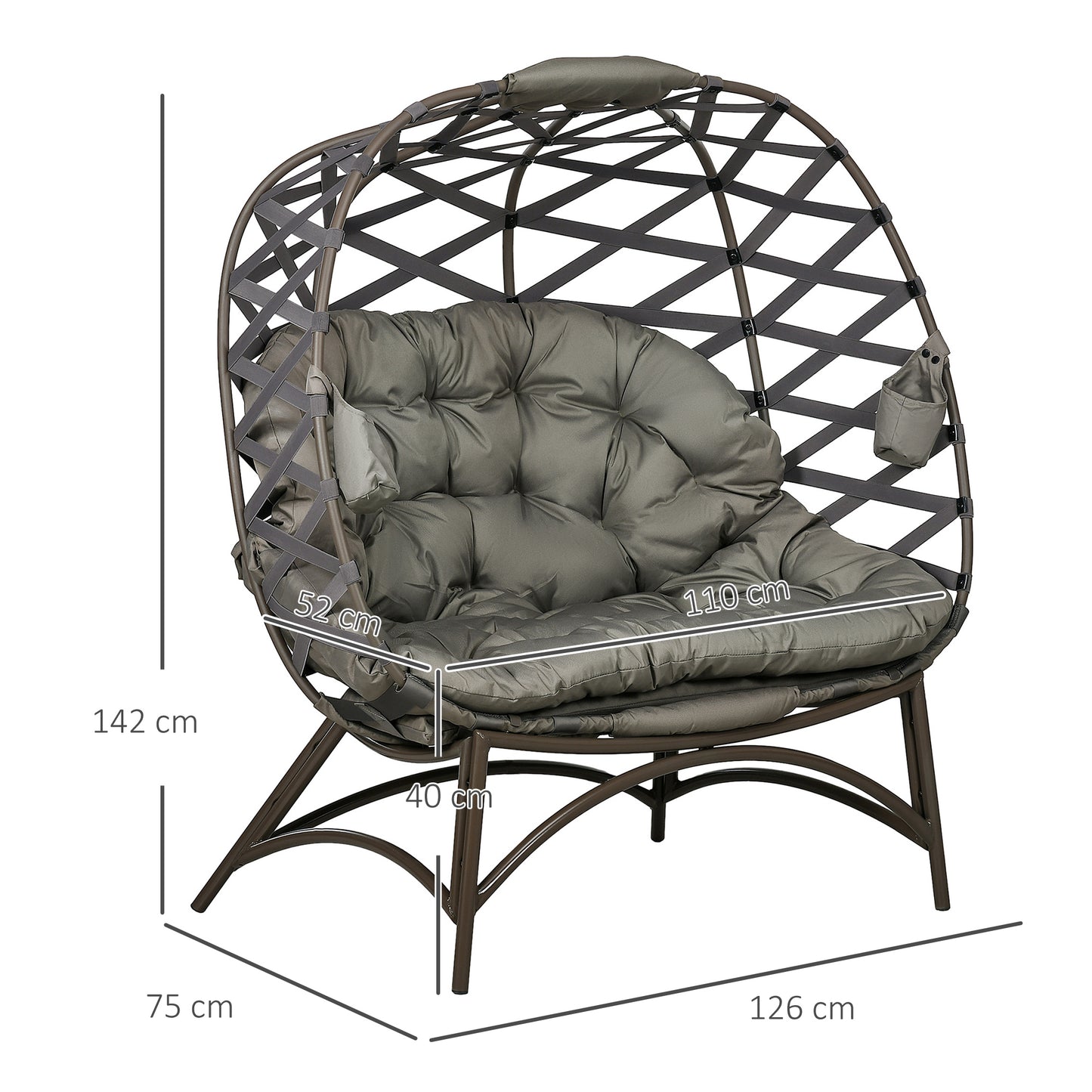 Stitzza Woven Rattan Sand Brown 2 Seater Folding Egg Chair With Cushions And Cup Holders