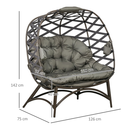 Stitzza Woven Rattan Sand Brown 2 Seater Folding Egg Chair With Cushions And Cup Holders
