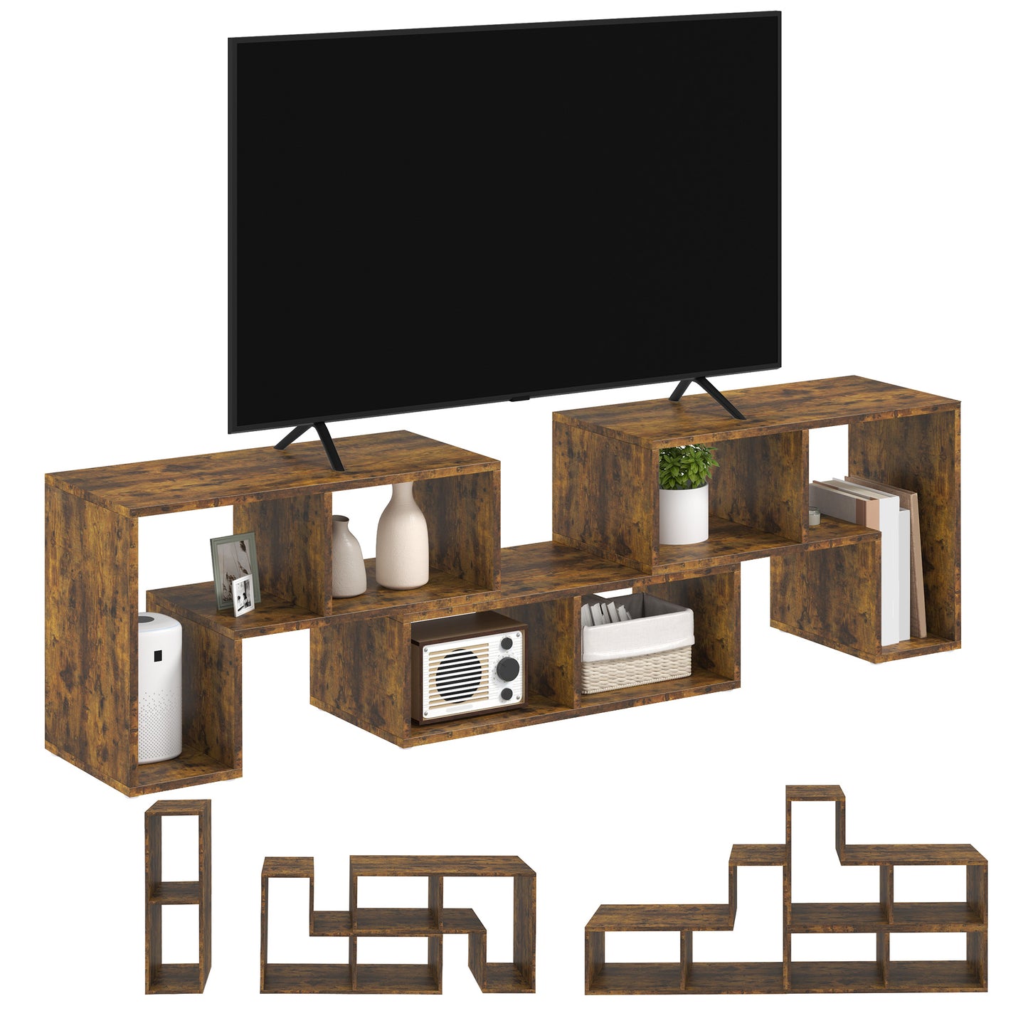 Paline Rase 130cm Wooden Rustic Brown 3 Block Modular TV Stand