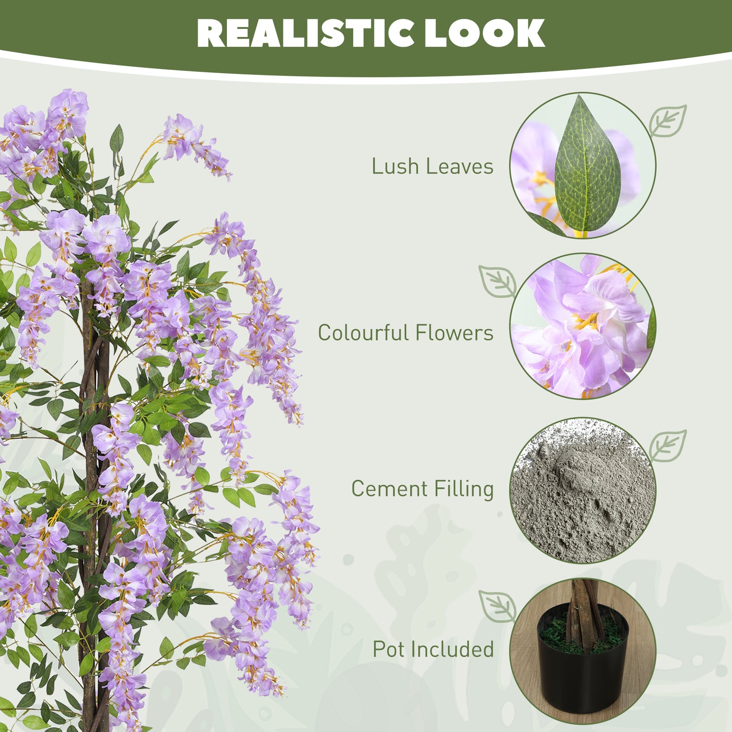 Ratona Tall Artificial Ficus And Wisteria Style Tree In Pot H8 180cm