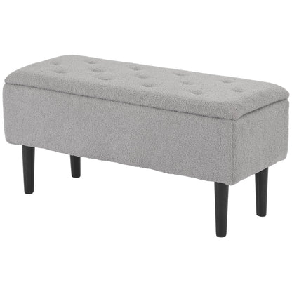 Vemovi Fabric Grey Storage Ottoman Bench With Wooden Legs 57 Litre
