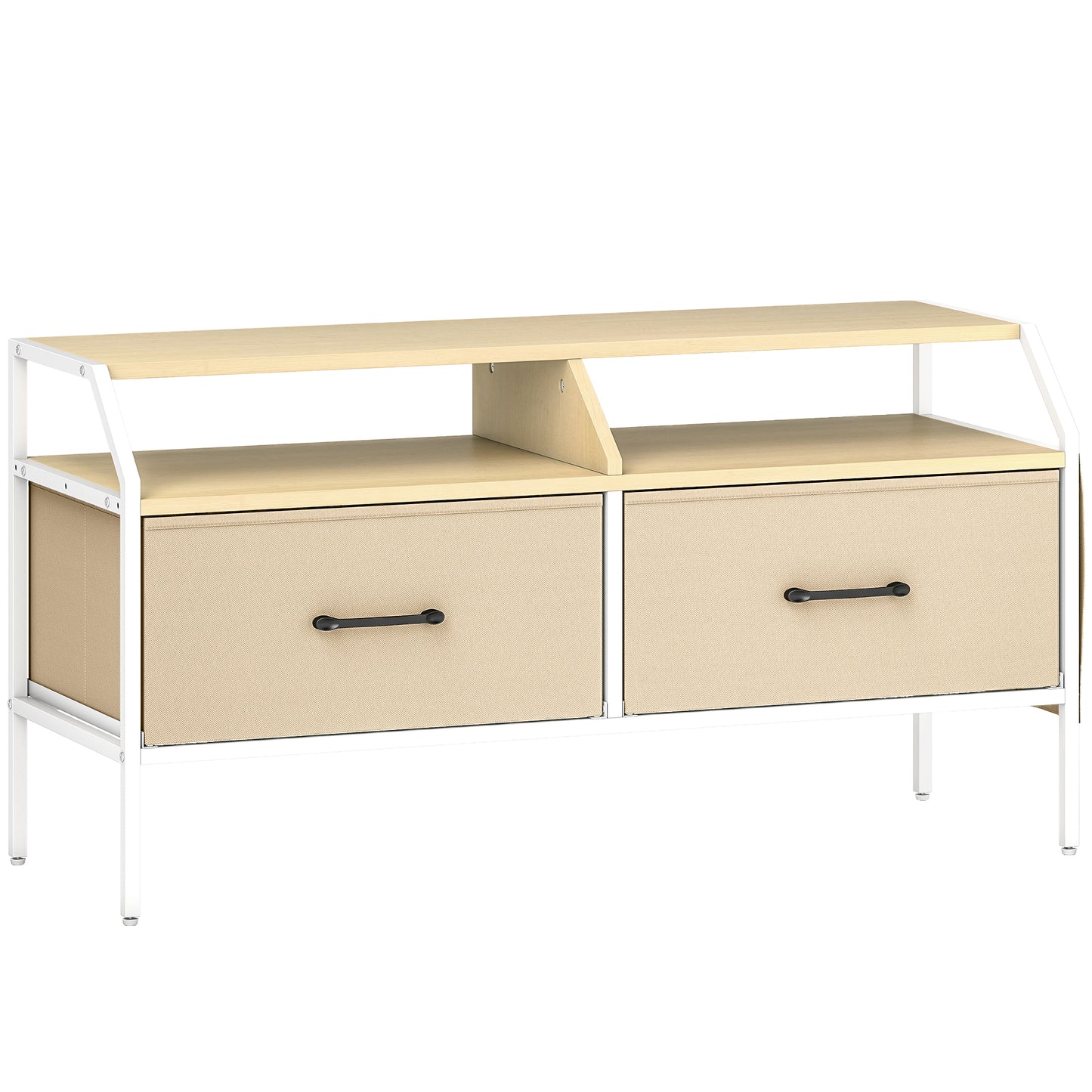 Avamira Small 98cm Natural and White TV Stand With Foldable Drawers for TV's up to 55 Inches