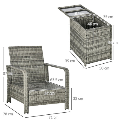 Nola Nora Gey Rattan 3 Piece Bistro Set With Storage Coffee Table And Orange Cushions