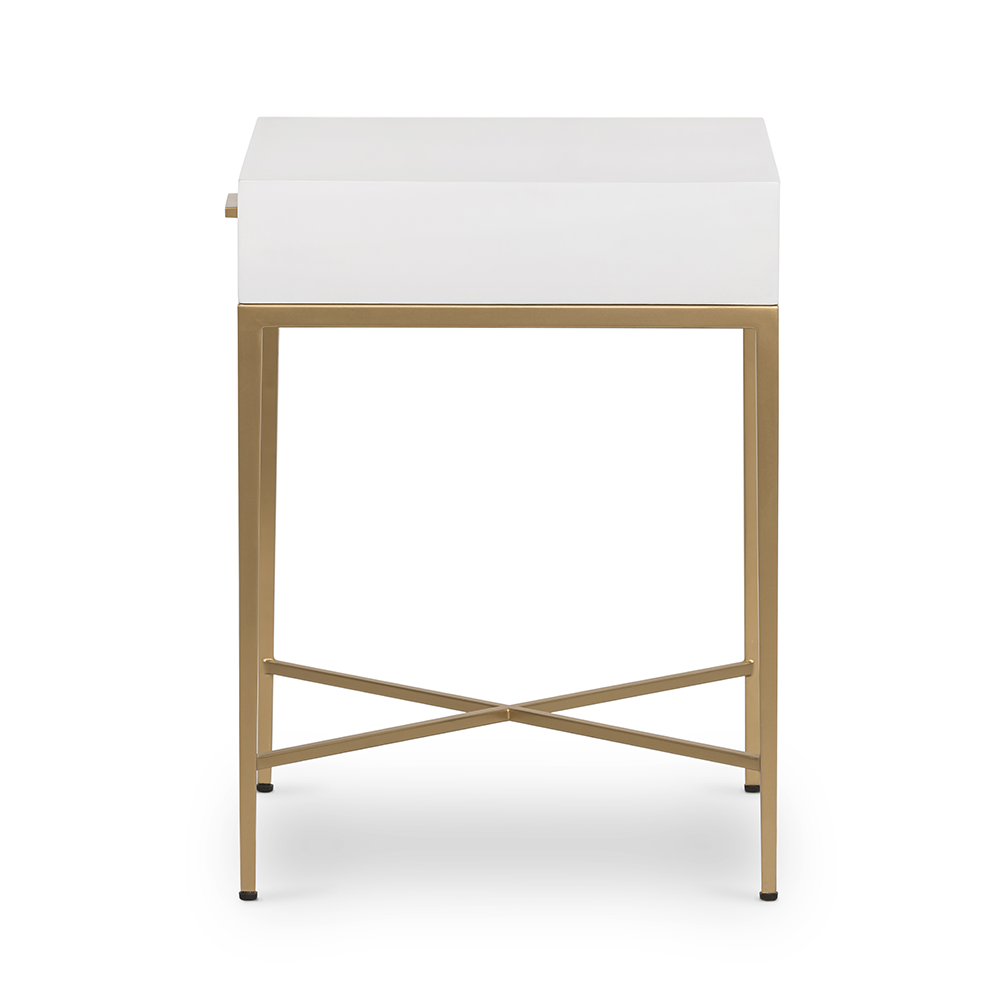 Ravenna White Gloss and Gold Bedside Table with Drawer