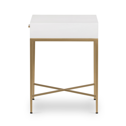 Ravenna White Gloss and Gold Bedside Table with Drawer