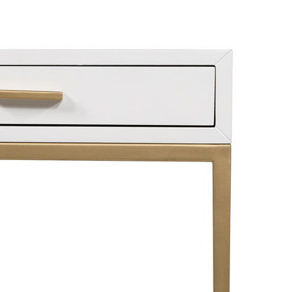 Ravenna White Gloss and Gold Bedside Table with Drawer