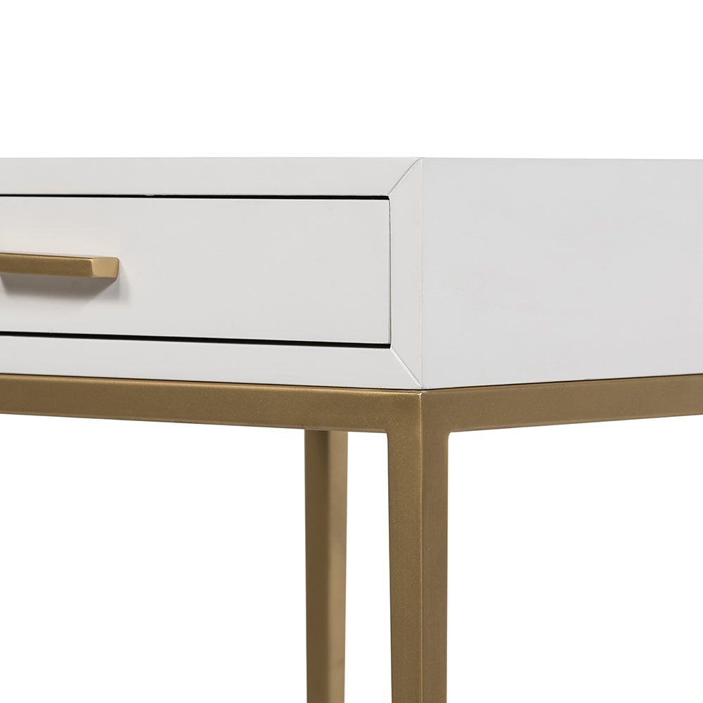 Ravenna White Gloss and Gold Bedside Table with Drawer