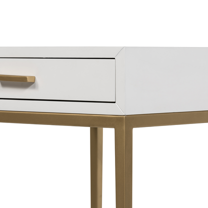 Ravenna White Gloss and Gold Bedside Table with Drawer