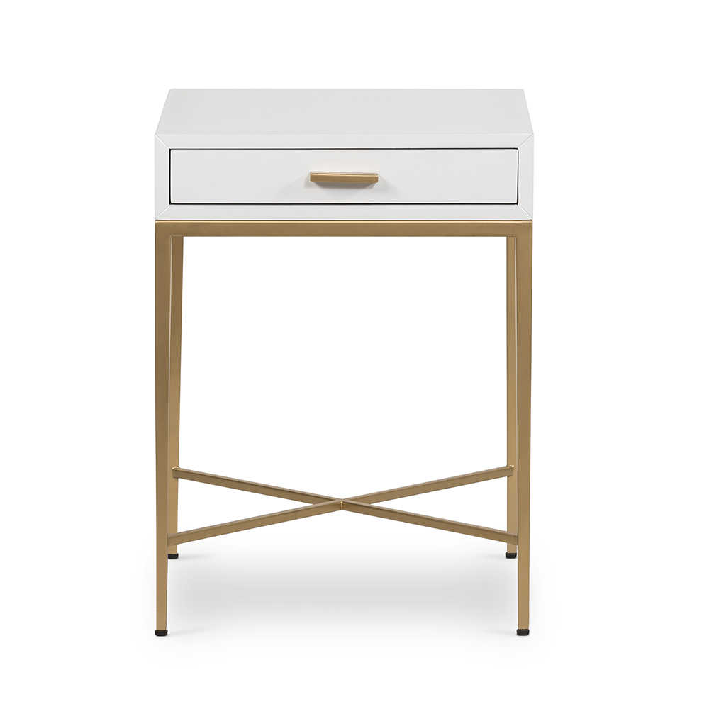 Ravenna White Gloss and Gold Bedside Table with Drawer