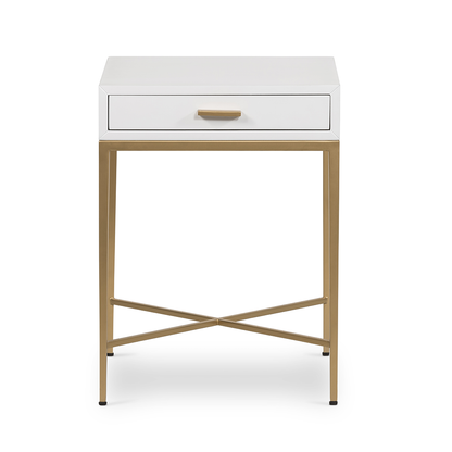 Ravenna White Gloss and Gold Bedside Table with Drawer