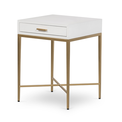 Ravenna White Gloss and Gold Bedside Table with Drawer