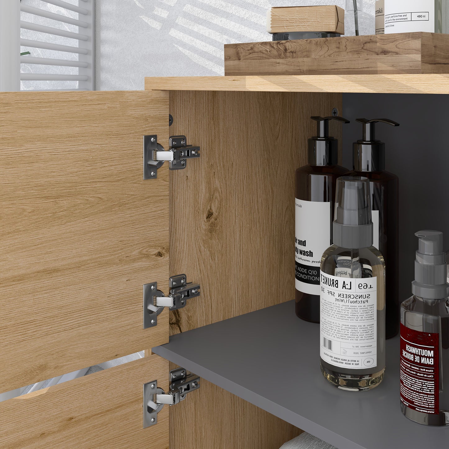 Lazze Freestanding Bathroom Storage Cabinet With OFauxn Compartments And Double Doors