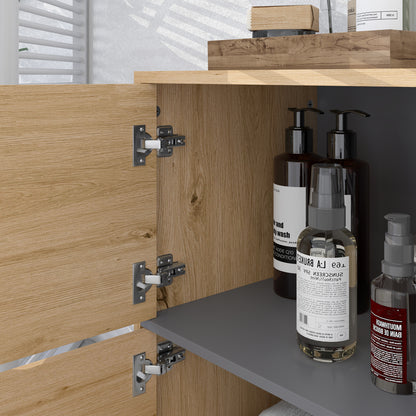 Lazze Freestanding Bathroom Storage Cabinet With OFauxn Compartments And Double Doors
