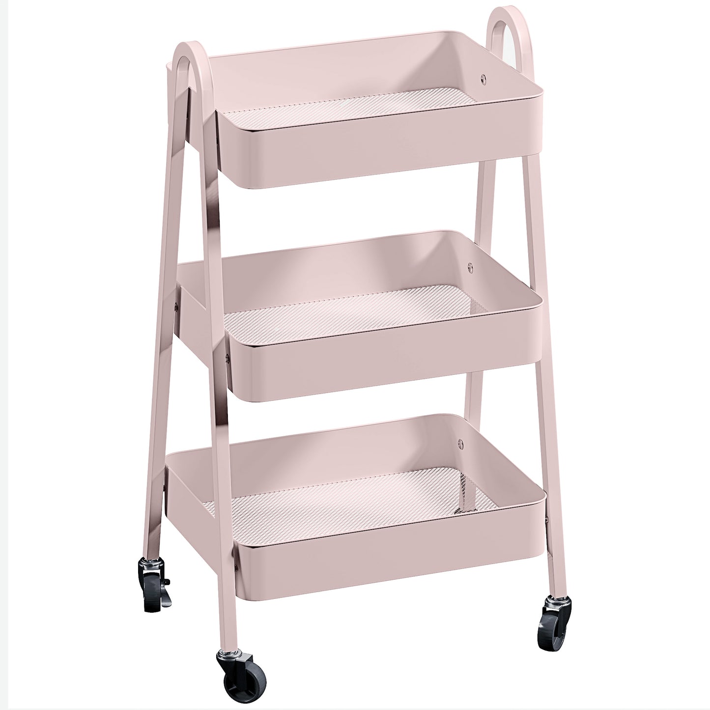 Subase Metal Pink 3 Tier Storage Trolley With Wheels