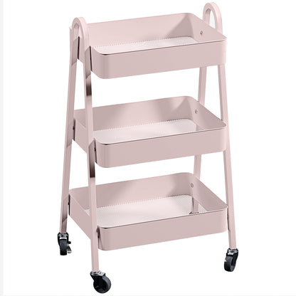 Subase Metal Pink 3 Tier Storage Trolley With Wheels