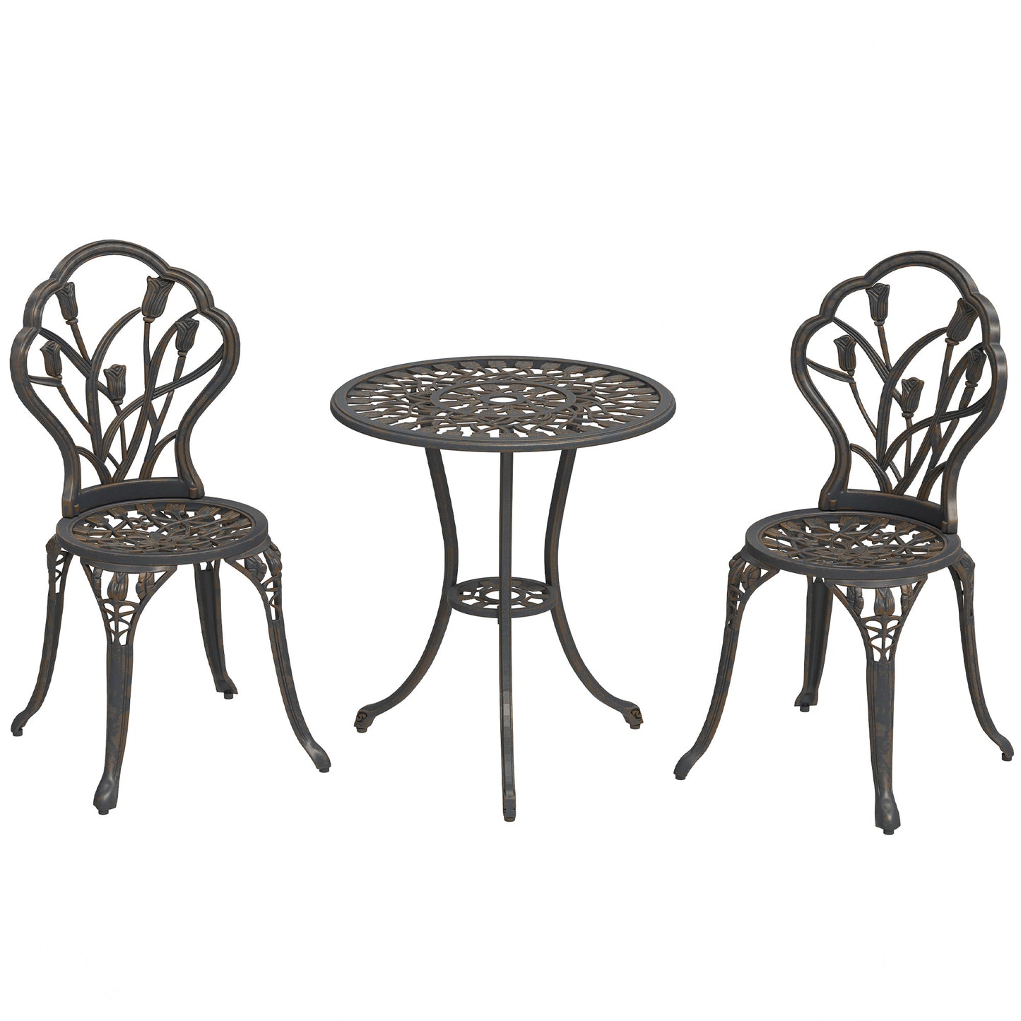 Fafire Aluminium Bronze Tone 3 Piece Patio Bistro Set With Umbrella Hole Table And Chairs
