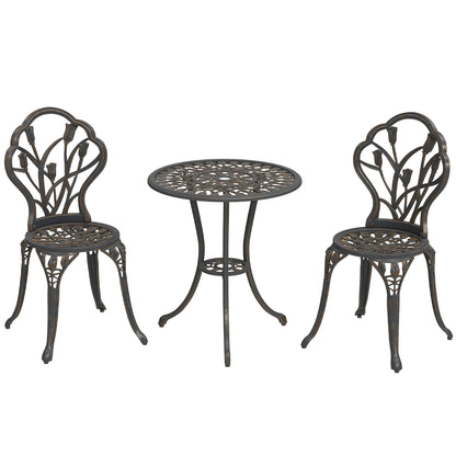 Fafire Aluminium Bronze Tone 3 Piece Patio Bistro Set With Umbrella Hole Table And Chairs
