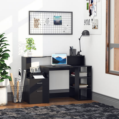 Tapava 137cm Wooden Black Large Office Desk With Shelves Drawers And Printer Stand