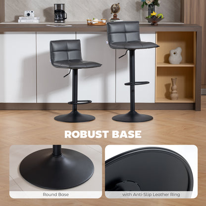 Miha Set Of 2 Dark Grey Modern Faux Leather Bar Chairs