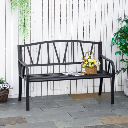 Lenasu Metal Black 2 Seater Garden Bench With Decorative Backrest And Armrests