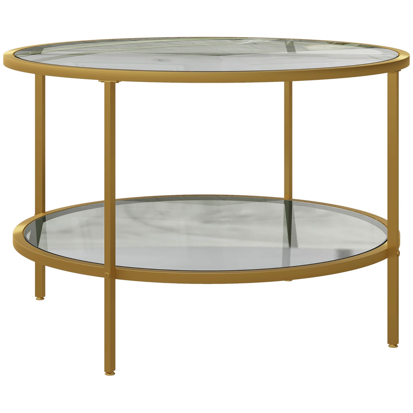 Tosomi Metal And Glass Gold Tone Round 2 Tier Coffee Table With Storage Shelf