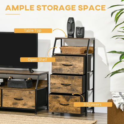 Elsuve Metal And Fabric Rustic Brown 3 Drawer Storage Chest With Display Shelf