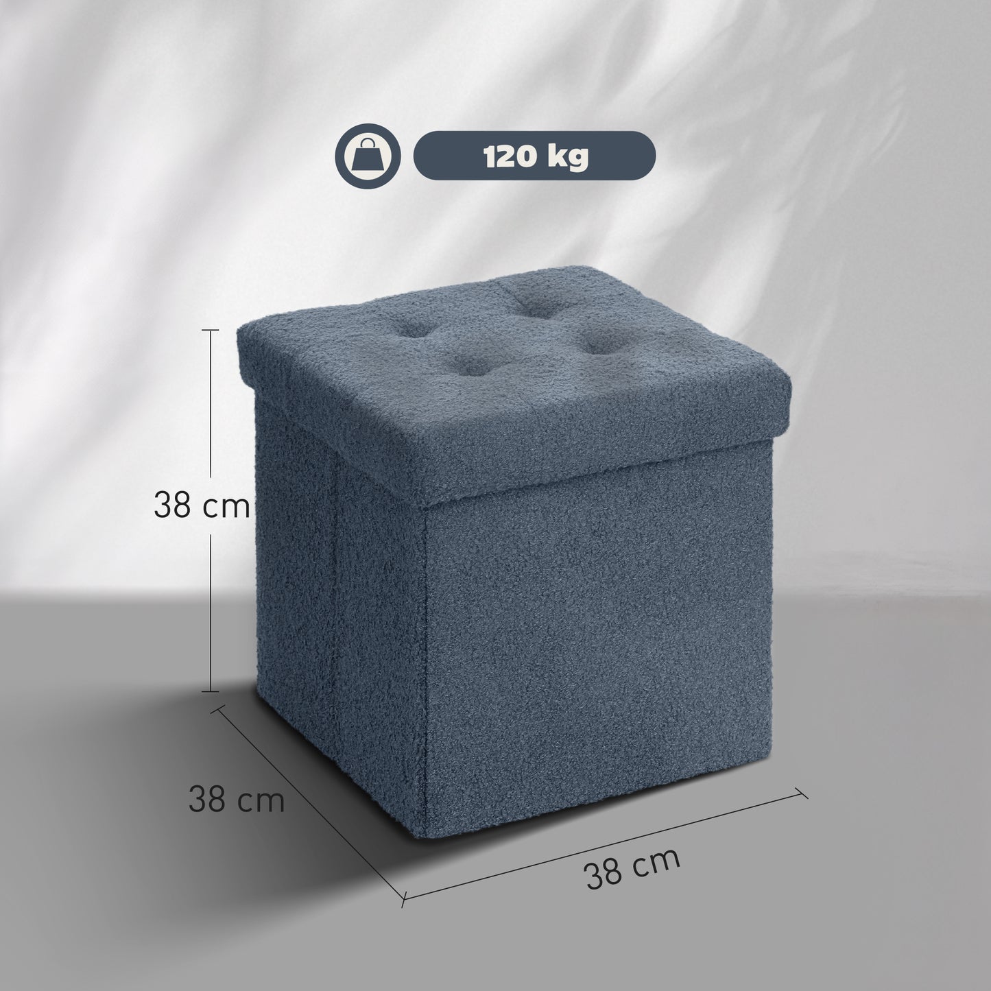 Fazi Sherpa Fleece Blue Foldable Storage Ottoman Diamond Tufted Lid