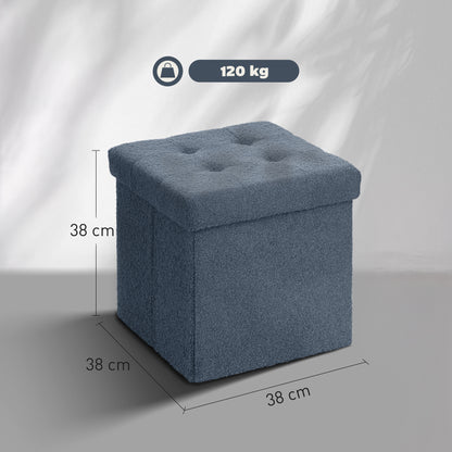 Fazi Sherpa Fleece Blue Foldable Storage Ottoman Diamond Tufted Lid