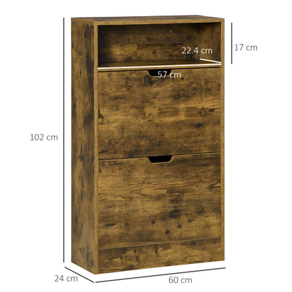 Zilado Wooden Rustic Brown Slim Shoe Cabinet With 2 Flip Doors And Shelf