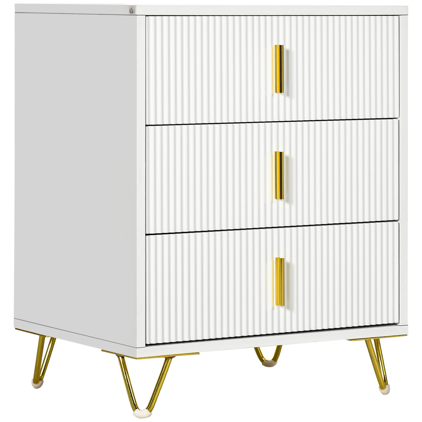 Tempette Wood White And Gold Tone Elegant 3 Ribbed Drawer Storage Chest
