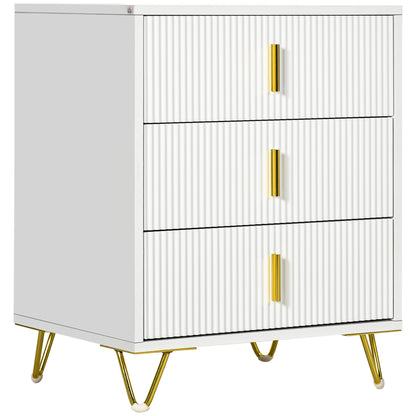 Tempette Wood White And Gold Tone Elegant 3 Ribbed Drawer Storage Chest