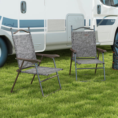 Hael Set Of 2 Metal Grey Folding Garden Chairs With Fabric Mesh Seats